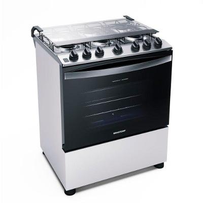 Fogão de Piso 6 Bocas a Gás Brastemp BFS6NCB Mesa Inox Automático Branco Bivolt
