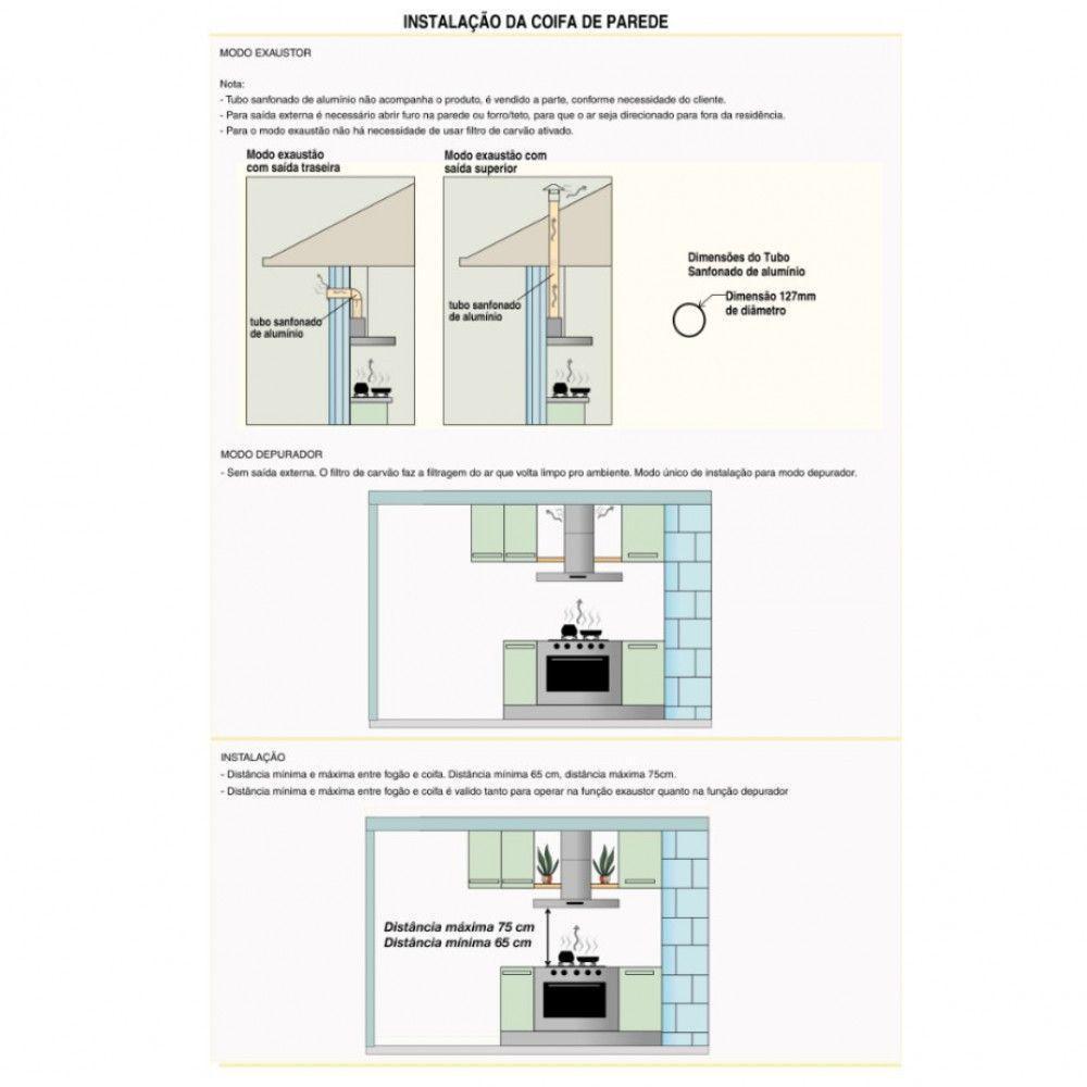 Coifa De Parede 70cm Vidro Curvo Duto Slim Inox 110v - 3
