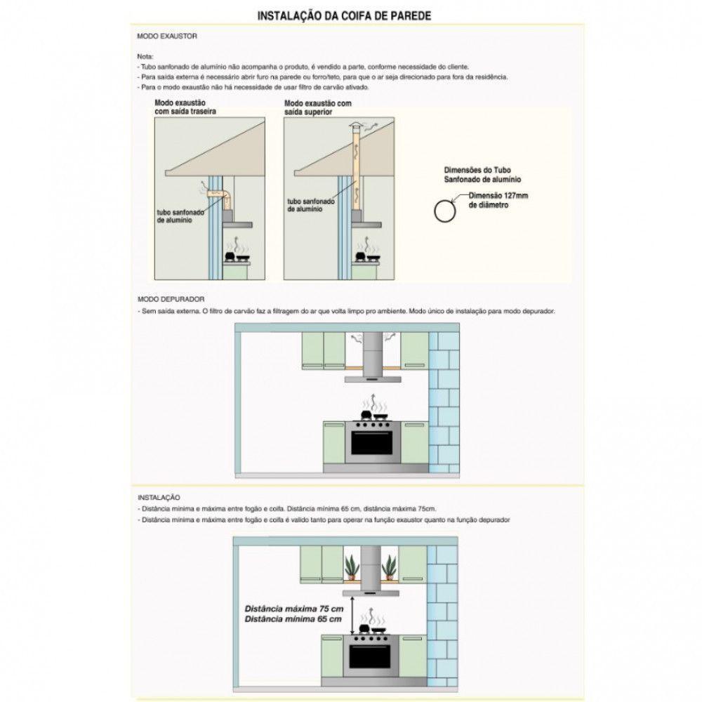 Coifa De Parede 60cm Vidro Curvo Duto Slim Inox 220v - 4