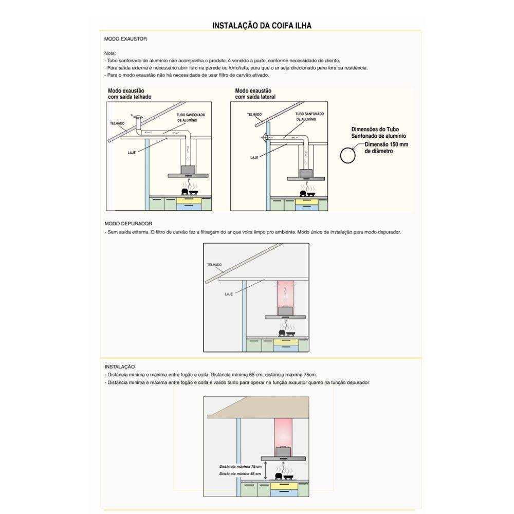 Coifa Ilha 60cm Vidro Reto Fogatti Inox 110v - 4