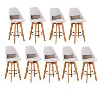 Kit 09 Banquetas Alta Maya Giratória Com Encosto Linho Bege Claro e Almofada Sintético Bege - Aurora Line - 1