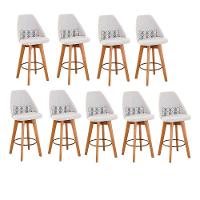 Kit 09 Banquetas Alta Maya Giratória Com Encosto Linho Bege Claro e Almofada Mosaico - Aurora Line - 1