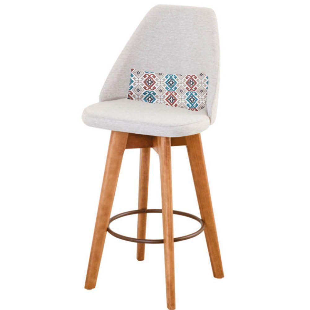 Kit 09 Banquetas Alta Maya Giratória Com Encosto Gourmet Linho Bege e Almofada Mosaico - Aurora Line - 3