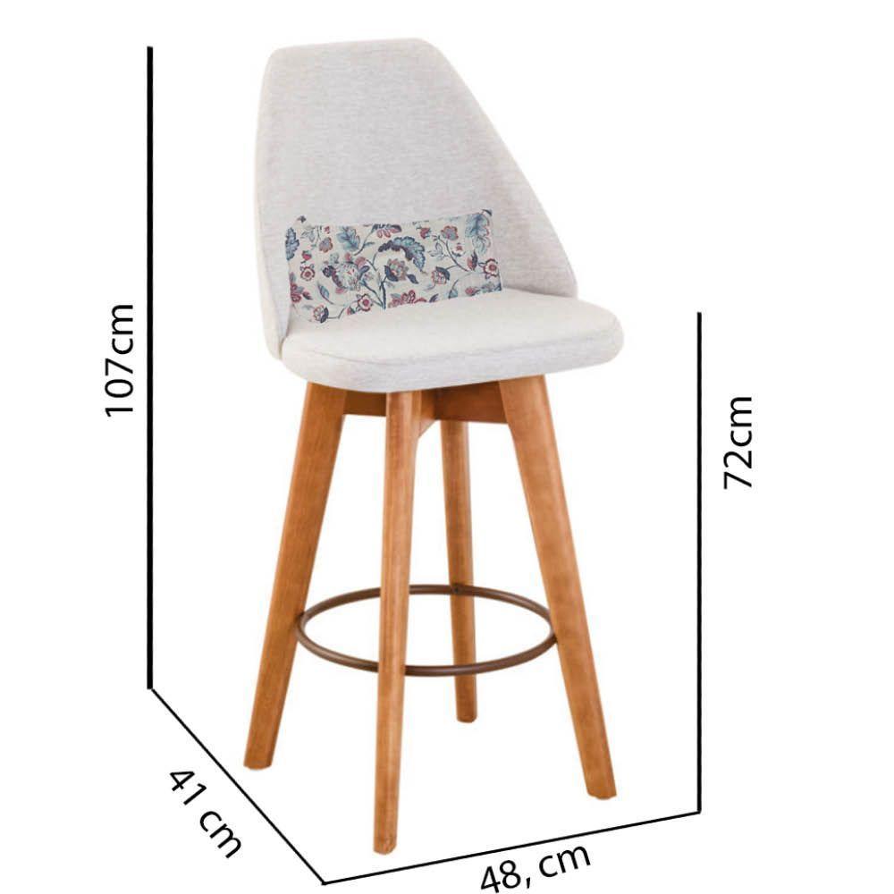 Kit 04 Banquetas Alta Maya Giratória Com Encosto Linho Bege Claro e Almofada Flores - Aurora Line - 3