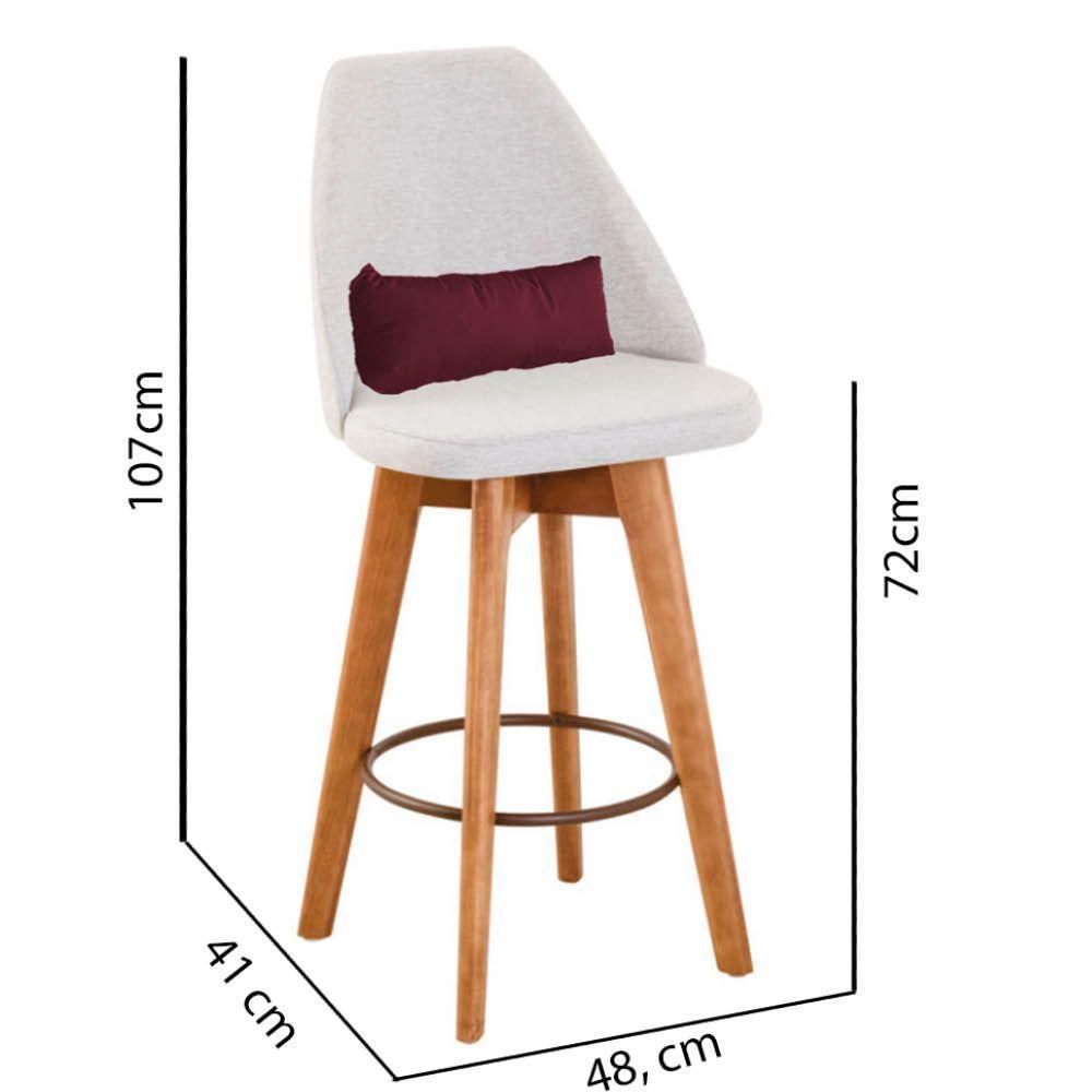 Kit 08 Banquetas Alta Maya Giratória Com Encosto Linho Bege Claro e Almofada Sintético Bordô - Aurora Line - 2