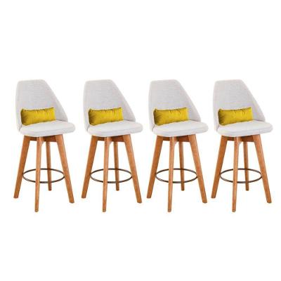 Kit 04 Banquetas Alta Maya Giratória Com Encosto Linho Bege Claro e Almofada Sintético Amarelo - Aurora Line