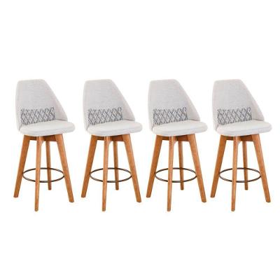 Kit 04 Banquetas Alta Maya Giratória Com Encosto Gourmet Linho Bege e Almofada Zigzag - Aurora Line