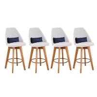 Kit 04 Banquetas Alta Maya Giratória Com Encosto Gourmet Linho Bege e Almofada Corino Azul Marinho - Aurora Line - 1