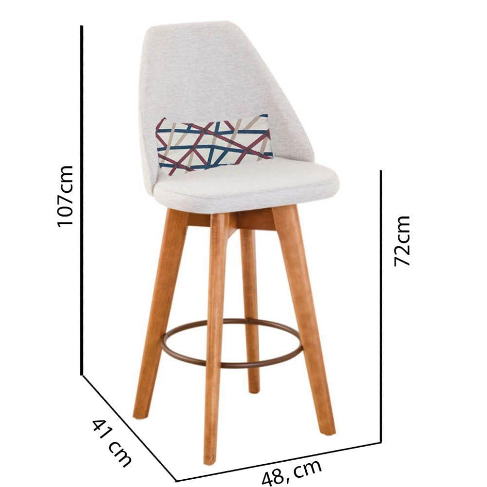 Kit 04 Banquetas Alta Maya Giratória Com Encosto Gourmet Linho Bege e Almofada Linhas Coloridas - Aurora Line - 2