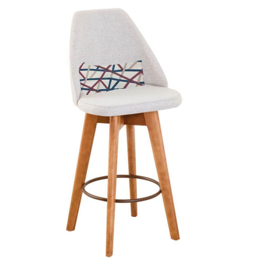 Kit 04 Banquetas Alta Maya Giratória Com Encosto Gourmet Linho Bege e Almofada Linhas Coloridas - Aurora Line - 4