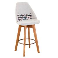 Kit 04 Banquetas Alta Maya Giratória Com Encosto Gourmet Linho Bege e Almofada Linhas Coloridas - Aurora Line - 4