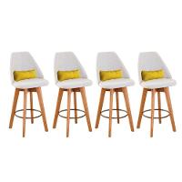 Kit 04 Banquetas Alta Maya Giratória Com Encosto Gourmet Linho Bege e Almofada Sintético Amarelo - Aurora Line - 1