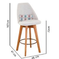 Kit 02 Banquetas Alta Maya Giratória Com Encosto Gourmet Linho Bege e Almofada Mosaico - Aurora Line - 2