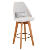 Kit 03 Banquetas Alta Maya Giratória Com Encosto Gourmet Linho Bege e Almofada Suede Branco - Aurora Line - 4