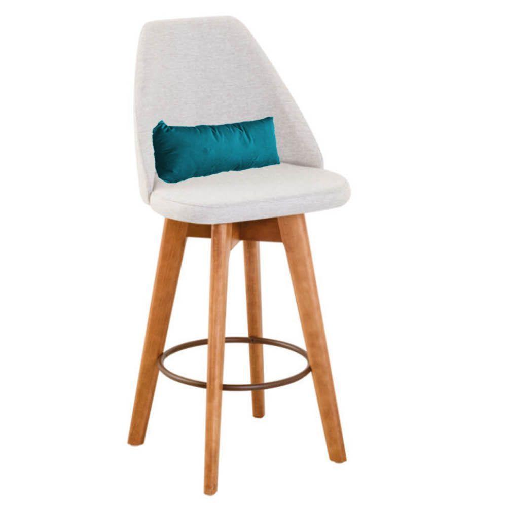Banqueta Alta Maya Giratória Com Encosto Gourmet Linho Bege e Almofada Sintético Azul Turquesa - Aurora Line - 1
