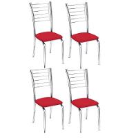Kit 4 Cadeiras De Jantar Lara Cromada Para Cozinha Assento Sintético Vermelho - Aurora Line - 1
