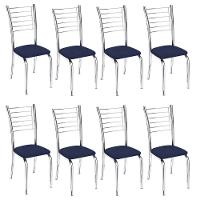 Kit 8 Cadeiras De Jantar Lara Cromada Para Cozinha Assento Corino Azul Marinho - Aurora Line - 1