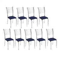 Kit 9 Cadeiras De Jantar Lara Cromada Para Cozinha Assento Corino Azul Marinho - Aurora Line - 1