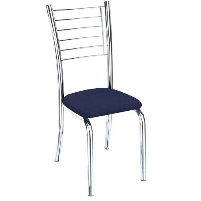 Cadeira De Jantar Lara Cromada Para Cozinha Assento Sintético Azul Marinho - Aurora Line