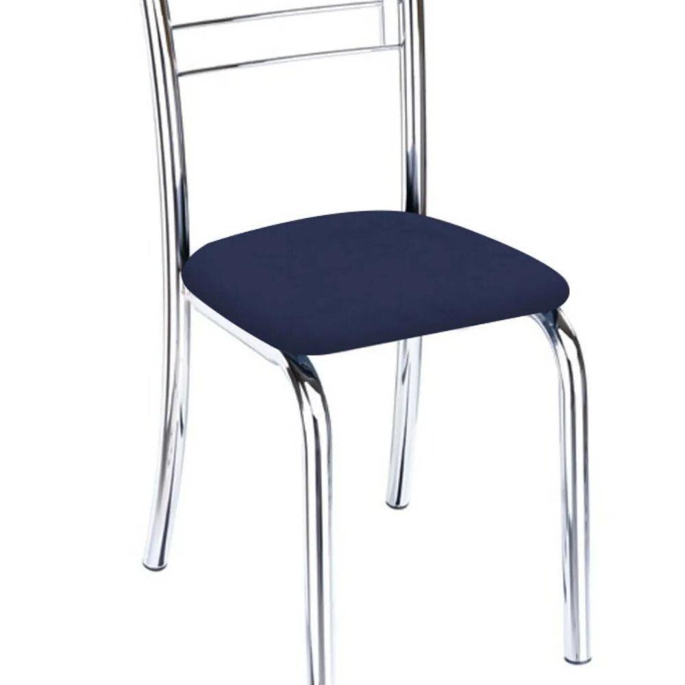 Kit 3 Cadeiras De Jantar Lara Cromada Para Cozinha Assento Corino Azul Marinho - Aurora Line - 3