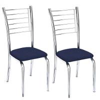 Kit 2 Cadeiras De Jantar Lara Cromada Para Cozinha Assento Corino Azul Marinho - Aurora Line - 1