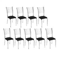 Kit 9 Cadeiras De Jantar Lara Cromada Para Cozinha Assento Sintético Preto - Aurora Line - 1