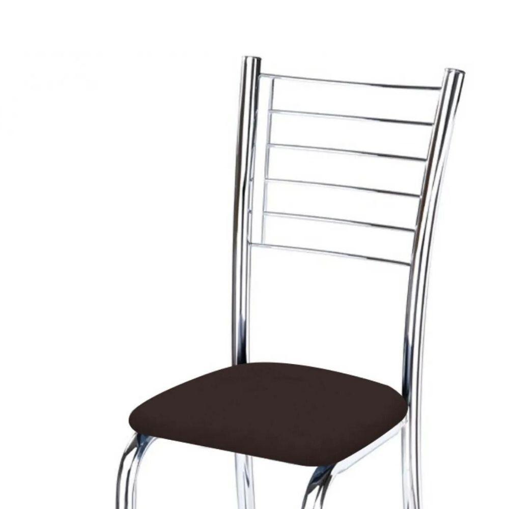 Kit 9 Cadeiras De Jantar Lara Cromada Para Cozinha Assento Corino Marrom - Aurora Line - 2