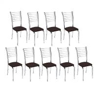 Kit 9 Cadeiras De Jantar Lara Cromada Para Cozinha Assento Corino Marrom - Aurora Line - 1