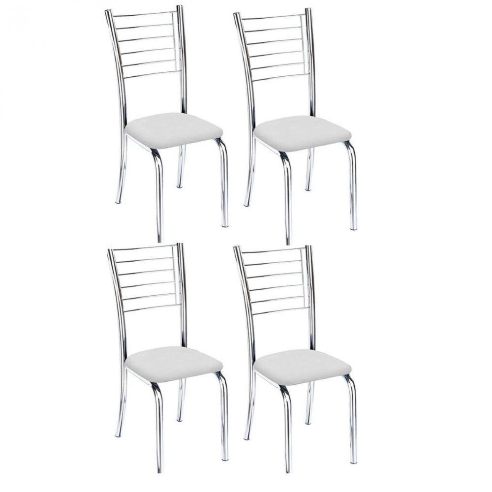 Kit 4 Cadeiras De Jantar Lara Cromada Para Cozinha Assento Corino Branco - Aurora Line - 1
