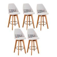 Kit 05 Banquetas Alta Maya Giratória Com Encosto Gourmet Linho Bege e Almofada Linhas Coloridas - Aurora Line - 1