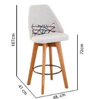 Kit 05 Banquetas Alta Maya Giratória Com Encosto Gourmet Linho Bege e Almofada Linhas Coloridas - Aurora Line - 2