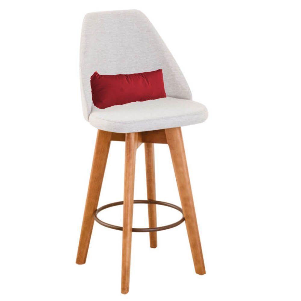 Kit 05 Banquetas Alta Maya Giratória Com Encosto Gourmet Linho Bege e Almofada Suede Vermelho - Aurora Line - 4