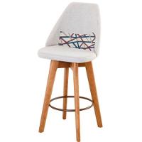 Kit 02 Banquetas Alta Maya Giratória Com Encosto Gourmet Linho Bege e Almofada Linhas Coloridas - Aurora Line - 3