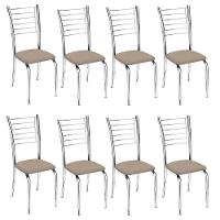 Kit 8 Cadeiras De Jantar Lara Cromada Para Cozinha Suede Bege - Aurora Line - 1