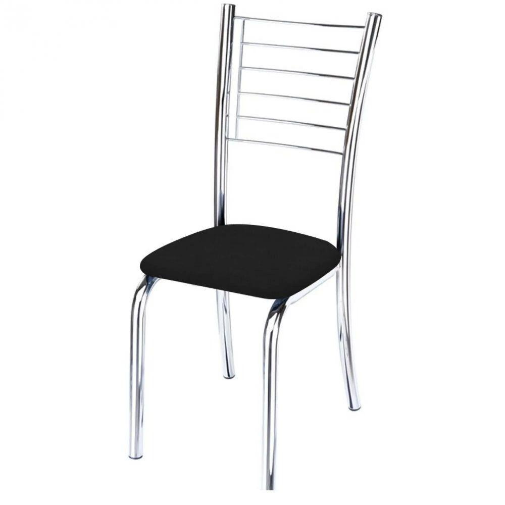 Cadeira De Jantar Lara Cromada Para Cozinha Super Resistente Assento Corino Preto - Aurora Line - 4