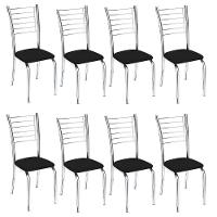 Kit 8 Cadeiras De Jantar Lara Cromada Para Cozinha Assento Corino Preto - Aurora Line - 1