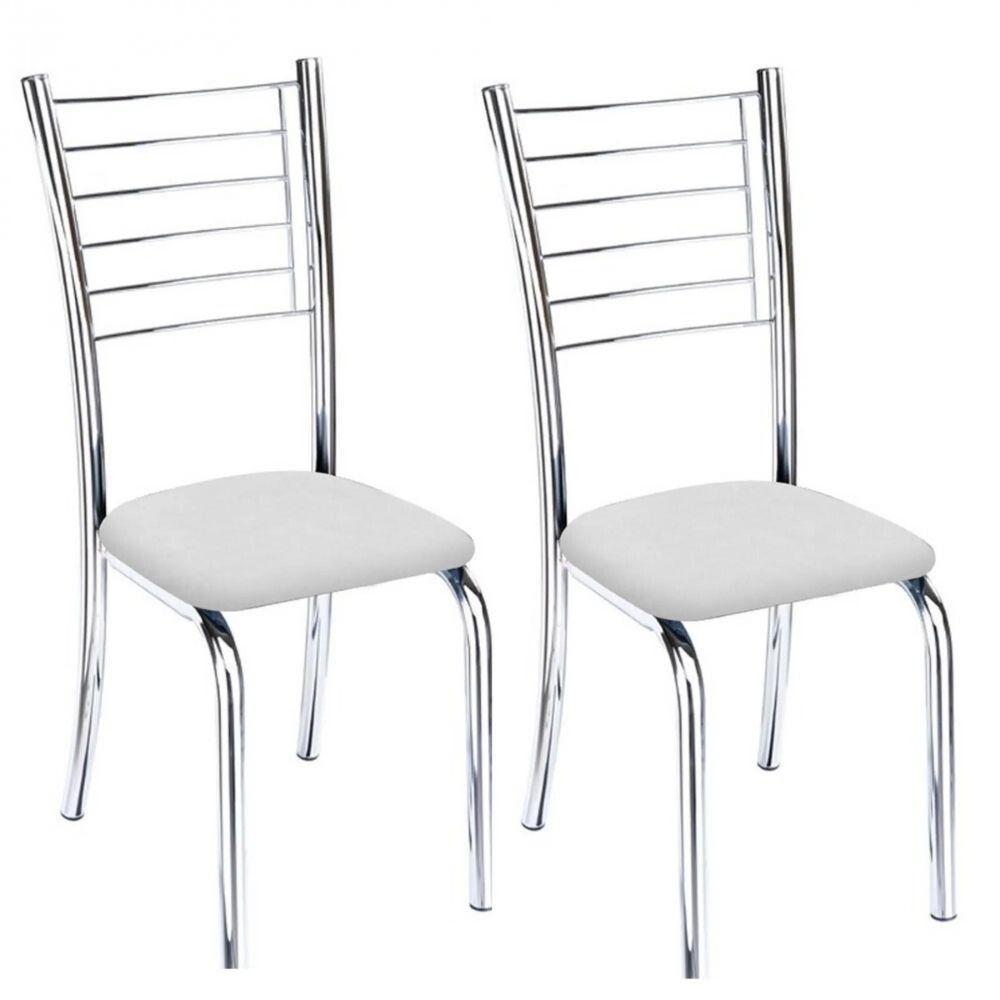 Kit 2 Cadeiras De Jantar Lara Cromada Para Cozinha Assento Sintético Branco - Aurora Line - 1