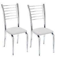 Kit 2 Cadeiras De Jantar Lara Cromada Para Cozinha Assento Sintético Branco - Aurora Line - 1