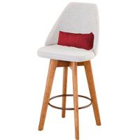 Kit 02 Banquetas Alta Maya Giratória Com Encosto Gourmet Linho Bege e Almofada Suede Vermelho - Aurora Line - 3