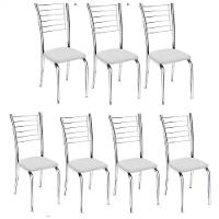 Kit 7 Cadeiras De Jantar Lara Cromada Para Cozinha Assento Sintético Branco - Aurora Line - 1