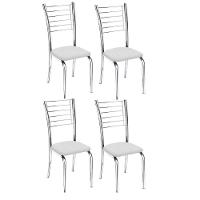 Kit 4 Cadeiras De Jantar Lara Cromada Para Cozinha Assento Sintético Branco - Aurora Line - 1