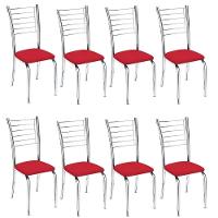 Kit 8 Cadeiras De Jantar Lara Cromada Para Cozinha Assento Sintético Vermelho - Aurora Line - 1