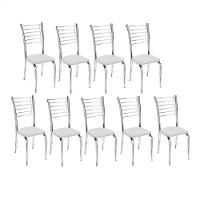 Kit 9 Cadeiras De Jantar Lara Cromada Para Cozinha Assento Corino Branco - Aurora Line - 1