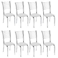 Kit 8 Cadeiras De Jantar Lara Cromada Para Cozinha Assento Sintético Branco - Aurora Line - 1