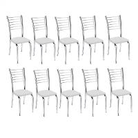 Kit 10 Cadeiras De Jantar Lara Cromada Para Cozinha Assento Corino Branco - Aurora Line - 1