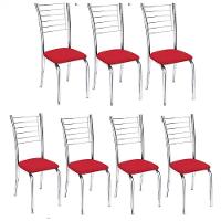 Kit 7 Cadeiras De Jantar Lara Cromada Para Cozinha Assento Sintético Vermelho - Aurora Line - 1