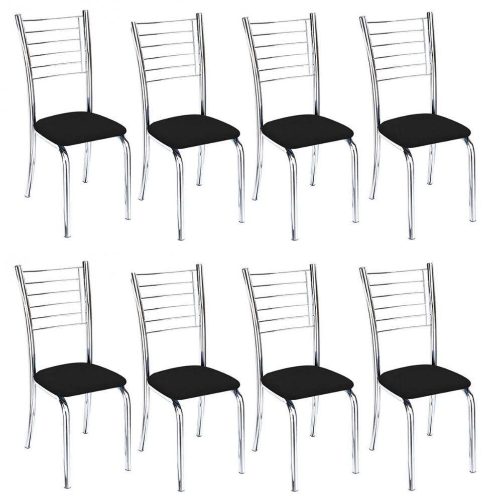 Kit 8 Cadeiras De Jantar Lara Cromada Para Cozinha Assento Sintético Preto - Aurora Line - 1