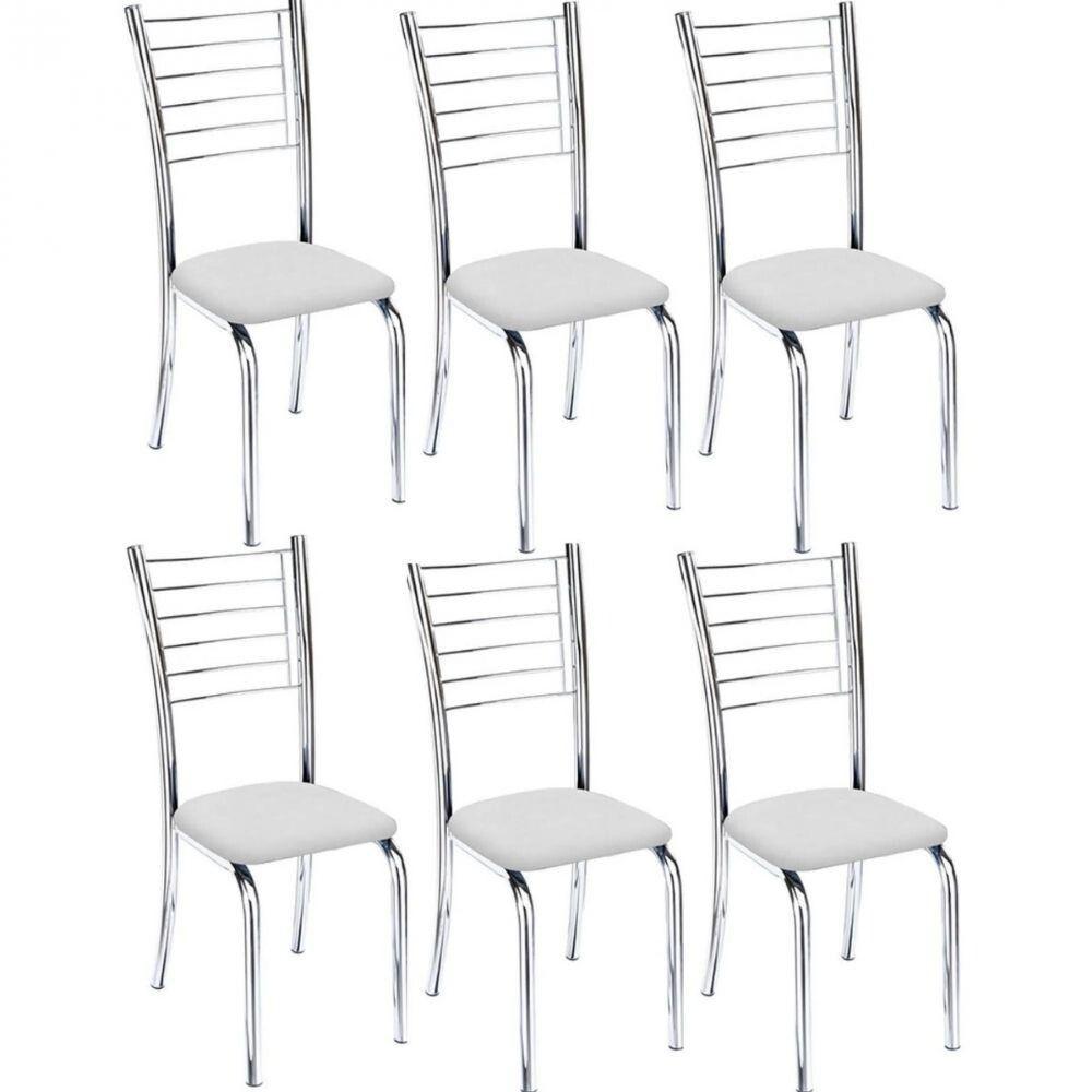 Kit 6 Cadeiras De Jantar Lara Cromada Para Cozinha Assento Corino Branco - Aurora Line - 1