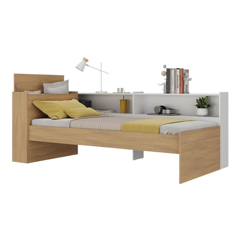 Cama De Solteiro Com Colchão Incluso Baú Embutido e Prateleira Multimóveis Mp4260 Rustic Branco - 1