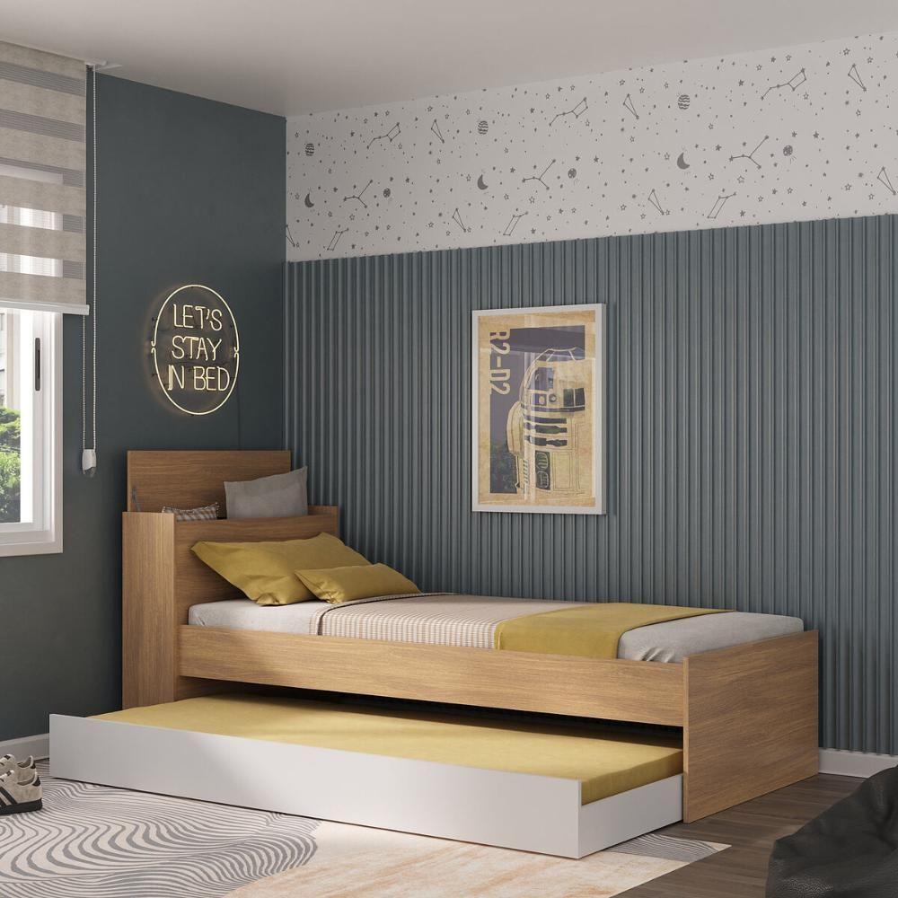 Bicama De Solteiro Para Colchão 188 X 78cm Com Baú Embutido Multimóveis Mp4258 Rustic Branco - 7